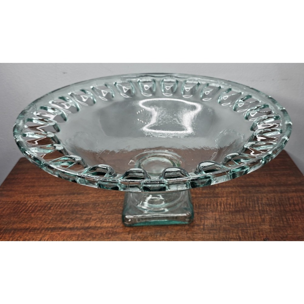 San Miguel Vintage Spanish Green Recycled Glass Glassware Pedestal Fruit Bowl